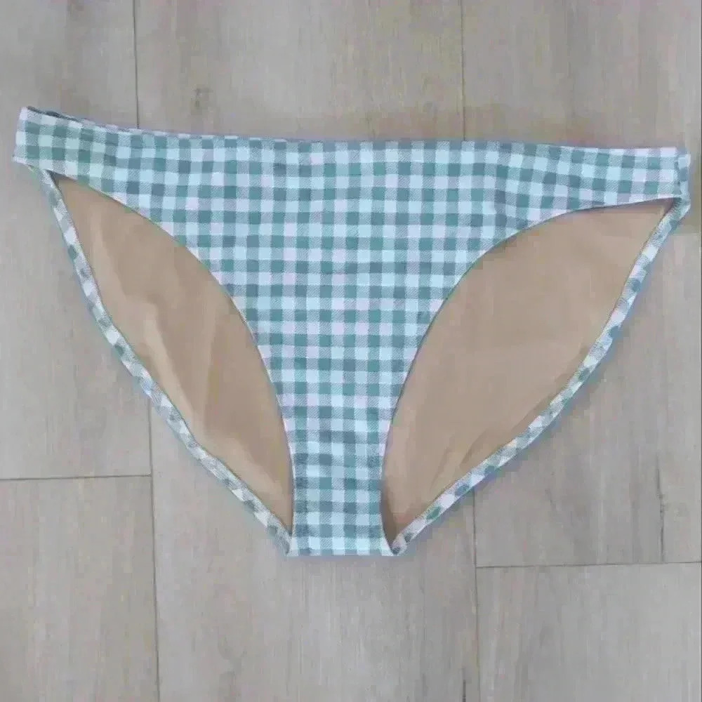 OLD NAVY | Women's Green/White Checkered Mid-Rise Full Coverage Bikini Bottoms